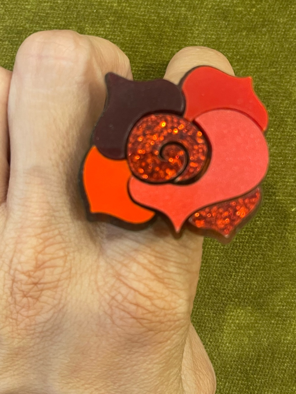 Tatty Devine Red Multi-Tone Floral Statement Ring